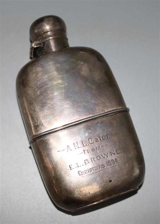 A late Victorian silver hip flask, John Edward Wilmot, Birmingham, 1894, 5.5in.